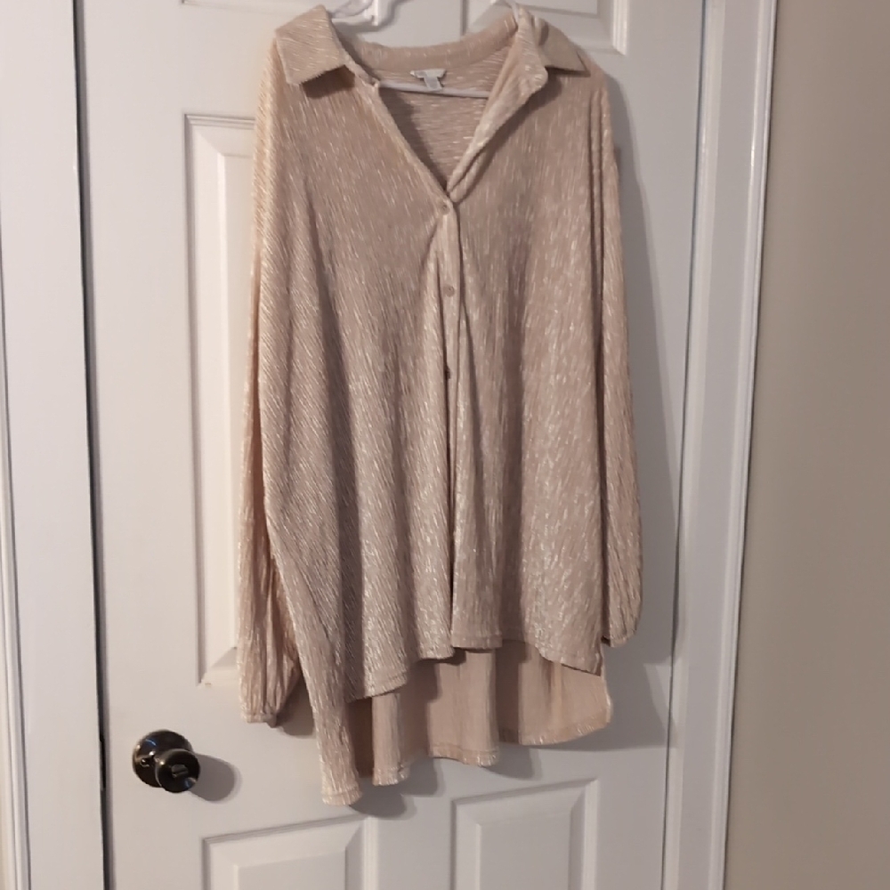 Cato Cream Pleated Button-Front Blouse